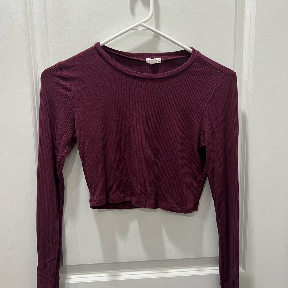 Garage Burgundy Long Sleeve Crop Top